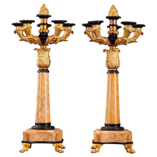 19th Century Louis Philippe Bronze and Siena Marble Candelabras, Set of 2