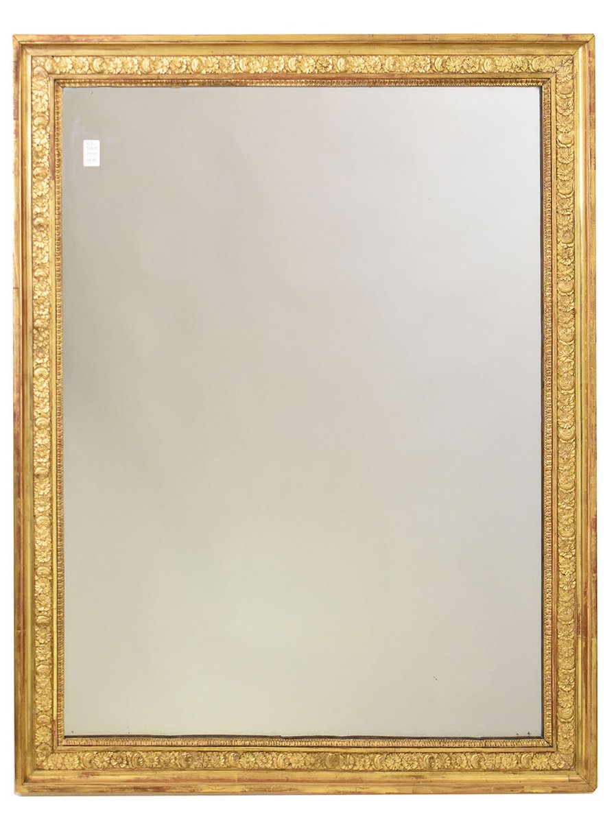 19th Century Louis Philippe Rectangular Gold Leaf Wall Mirror with Flowers