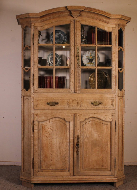 19th Century Louis XIV Natural Oak Showcase Cabinet