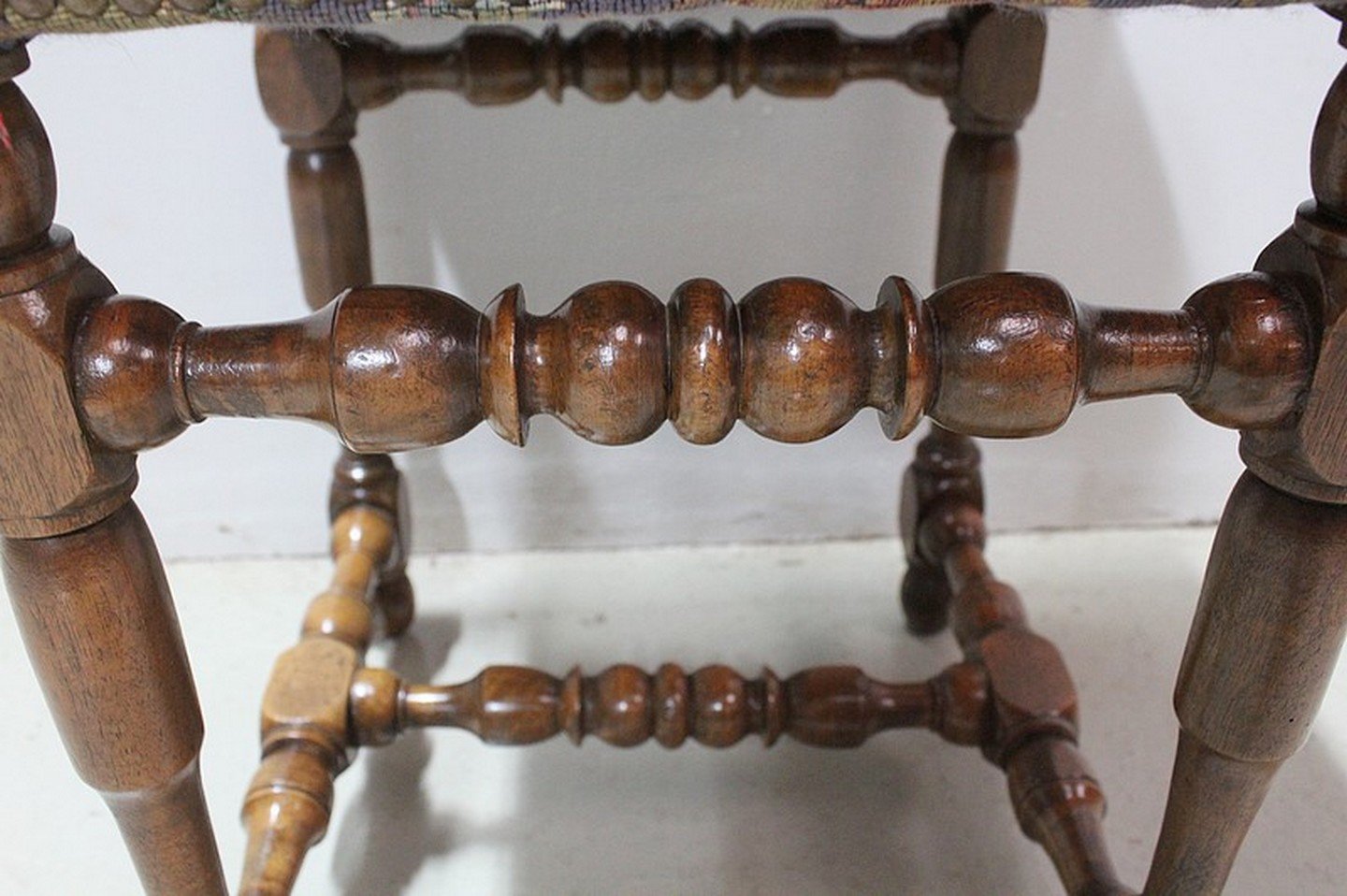 19th Century Louis XIV Tandem Walnut Stools, Set of 2