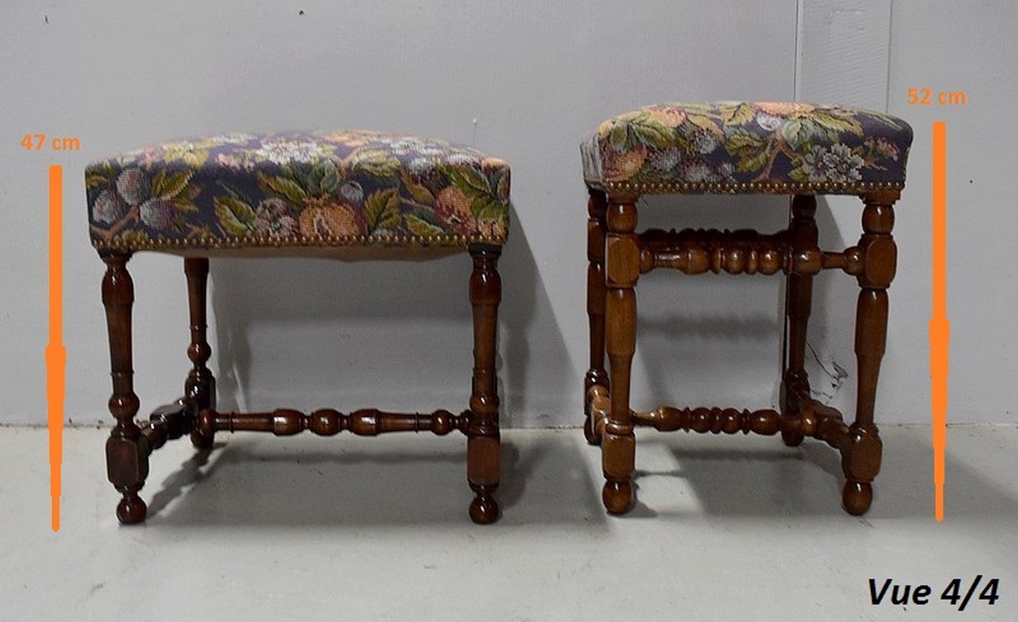 19th Century Louis XIV Tandem Walnut Stools, Set of 2