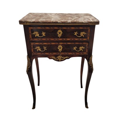 19th Century Louis XV Commode in Marquetry and Marble, France-NUC-2034866