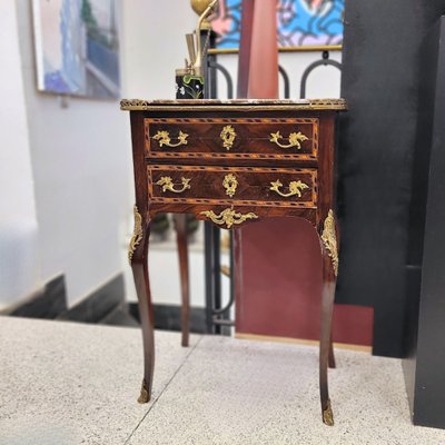 19th Century Louis XV Commode in Marquetry and Marble, France-NUC-2034866