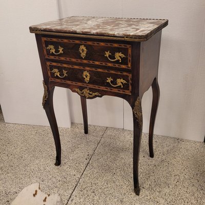 19th Century Louis XV Commode in Marquetry and Marble, France-NUC-2034866