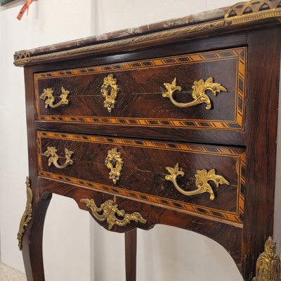 19th Century Louis XV Commode in Marquetry and Marble, France-NUC-2034866