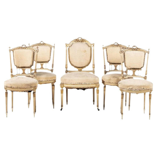 19th Century Louis XV French Chairs, Set of 5