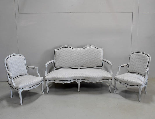 19th Century Louis XV Living Room Sofa and Armchairs, Set of 4