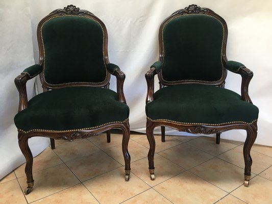 19th Century Louis XV Style Throne Seats in Walnut, Set of 2-WQQ-1030729