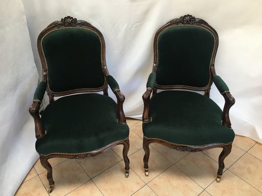 19th Century Louis XV Style Throne Seats in Walnut, Set of 2-WQQ-1030729