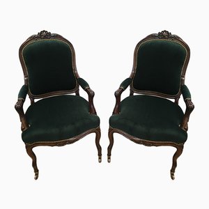 19th Century Louis XV Style Throne Seats in Walnut, Set of 2-WQQ-1030729