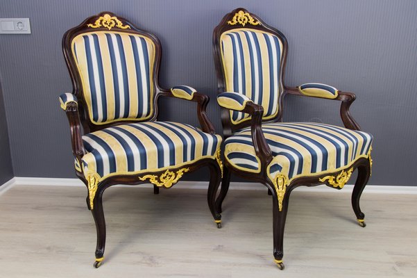 19th Century Louis XV Style Walnut and Gilt Bronze Mounted Armchairs, Set of 2-KEG-1139919