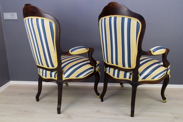 19th Century Louis XV Style Walnut and Gilt Bronze Mounted Armchairs, Set of 2-KEG-1139919