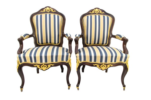 19th Century Louis XV Style Walnut and Gilt Bronze Mounted Armchairs, Set of 2-KEG-1139919