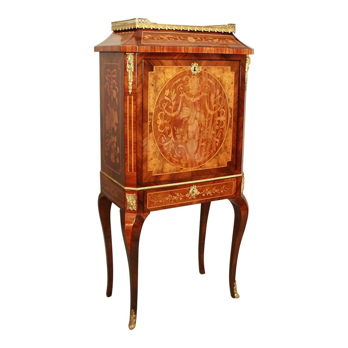 19th Century Louis XVI Floral Marquetry Writing Cabinet or Lady's Secretaire