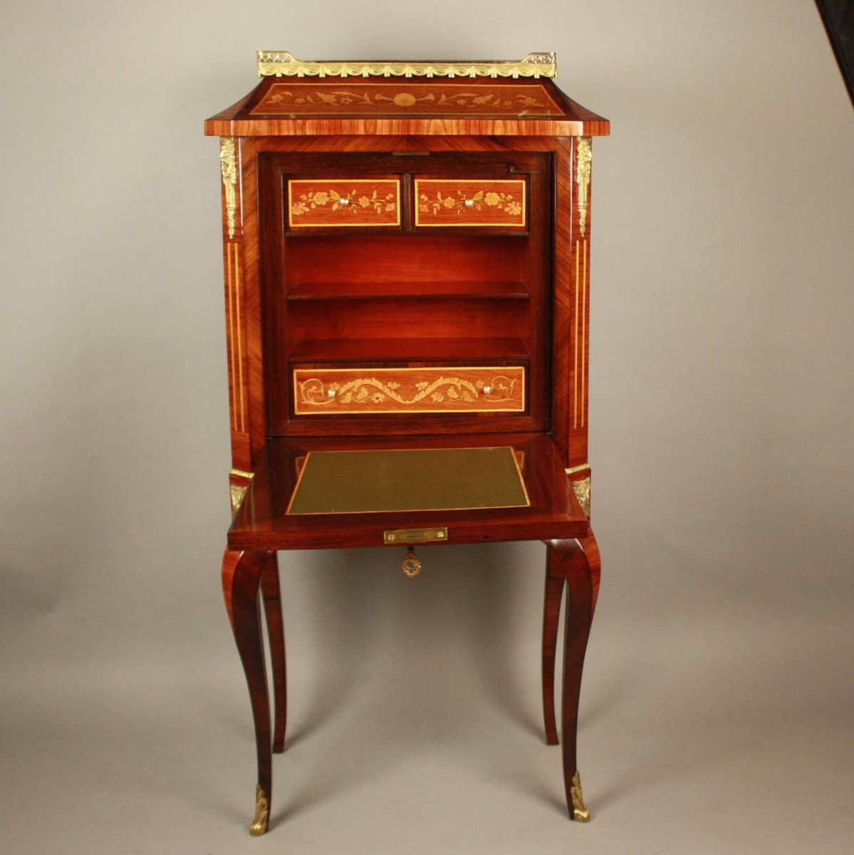 19th Century Louis XVI Floral Marquetry Writing Cabinet or Lady's Secretaire