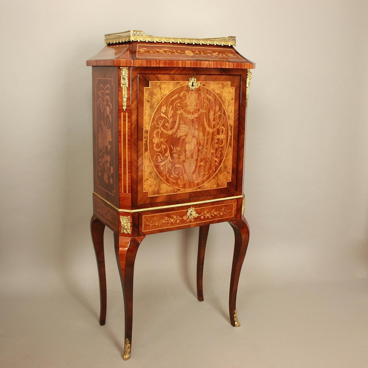 19th Century Louis XVI Floral Marquetry Writing Cabinet or Lady's Secretaire