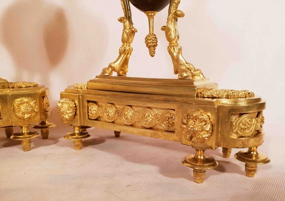 19th Century Louis XVI Gilt Bronze Ram Andirons, Set of 2-AWH-786564