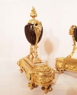 19th Century Louis XVI Gilt Bronze Ram Andirons, Set of 2-AWH-786564