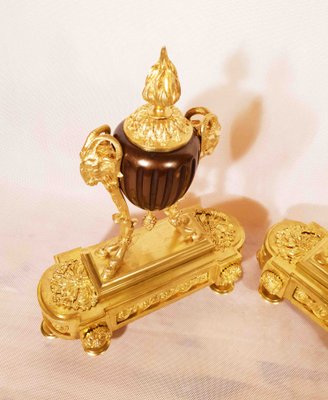 19th Century Louis XVI Gilt Bronze Ram Andirons, Set of 2-AWH-786564