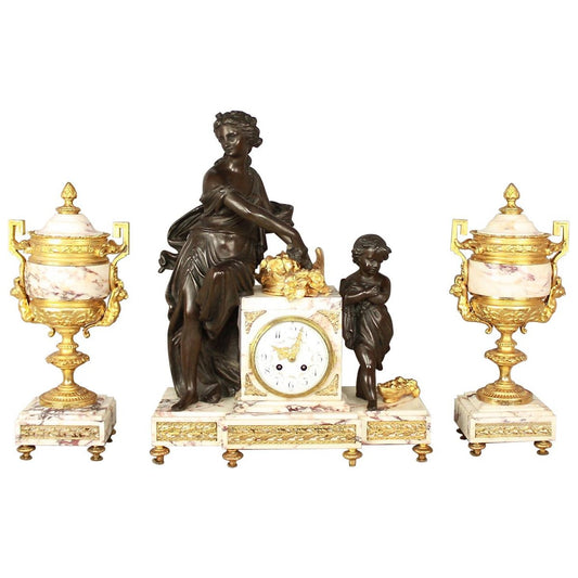 19th Century Louis XVI Style Clock Garniture Set, Set of 3