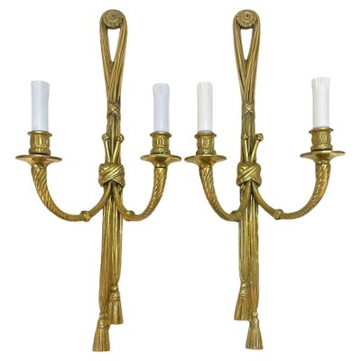 19th Century Louis XVI Style Knot and Tassel Candle Wall Lights, Set of 2-JDR-1125555