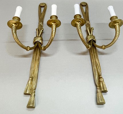 19th Century Louis XVI Style Knot and Tassel Candle Wall Lights, Set of 2-JDR-1125555