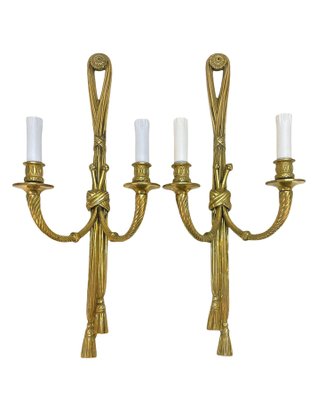 19th Century Louis XVI Style Knot and Tassel Candle Wall Lights, Set of 2-JDR-1125555