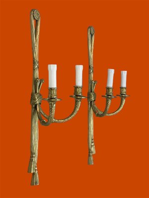 19th Century Louis XVI Style Knot and Tassel Candle Wall Lights, Set of 2-JDR-1125555