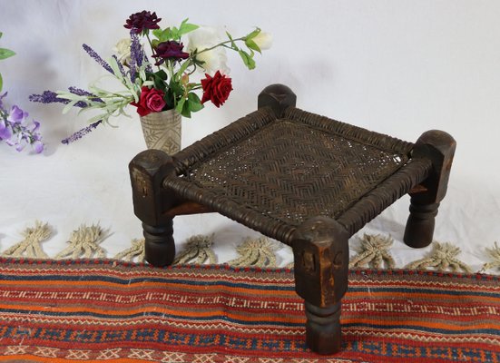 19th Century Low Cedar Stool, Nuristan, 1890s-UZN-1427808