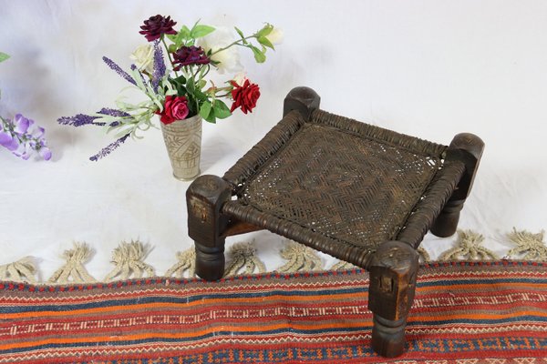 19th Century Low Cedar Stool, Nuristan, 1890s-UZN-1427808