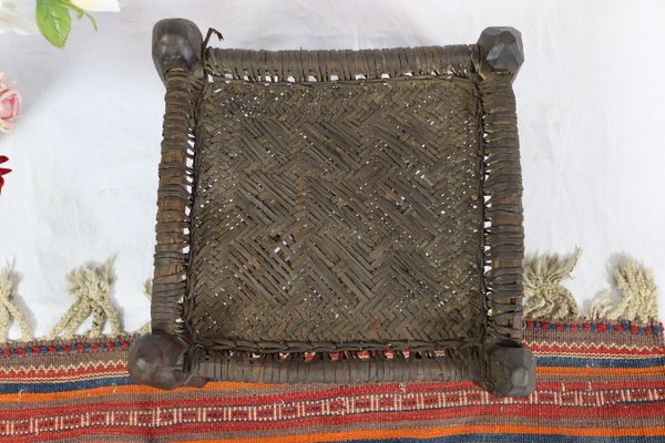 19th Century Low Cedar Stool, Nuristan, 1890s-UZN-1427809