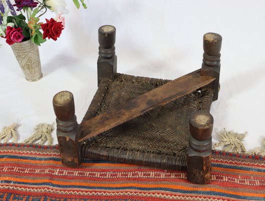 19th Century Low Cedar Stool, Nuristan, 1890s-UZN-1427808