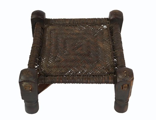 19th Century Low Cedar Stool, Nuristan, 1890s-UZN-1427808