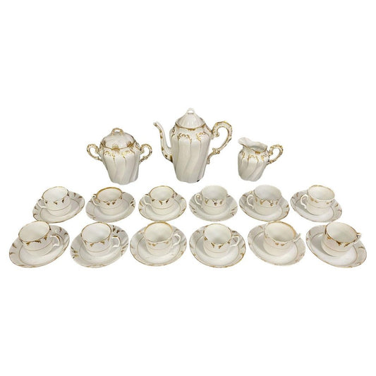 19th Century Lyonnaise Porcelain Coffee Service, 1880s, Set of 27