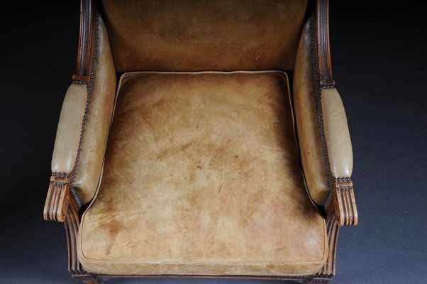 19th Century Mahogany English Leather Armchair-FLW-1402225