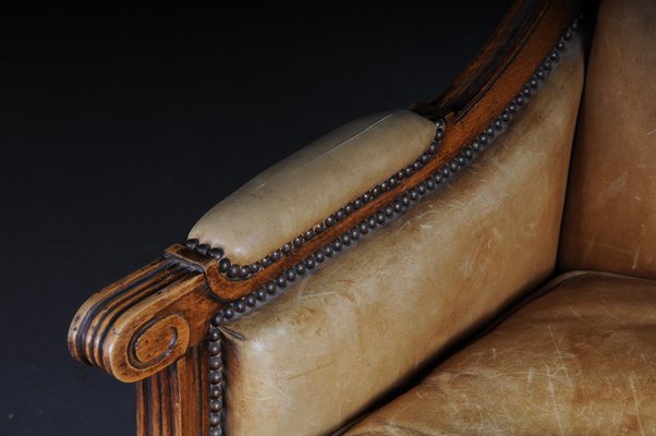 19th Century Mahogany English Leather Armchair-FLW-1402225