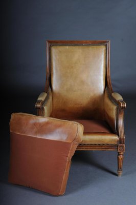 19th Century Mahogany English Leather Armchair-FLW-1402225