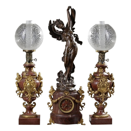 19th Century Mantelpiece Set by Hippolyte Moreau, Set of 3