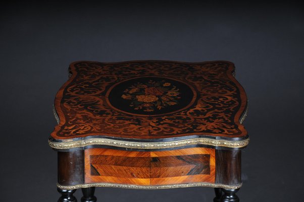 19th Century Marquetry Side Table with Jewelry Box, 1870s-FLW-1402173