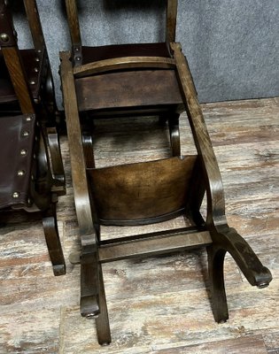 19th Century Medieval Chairs in Wood and Leather, Set of 6-MWB-1800101