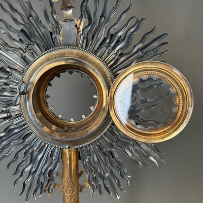 19th Century Monstrance in Brass and Silver Decorated with Rhinestones-QKG-2017008