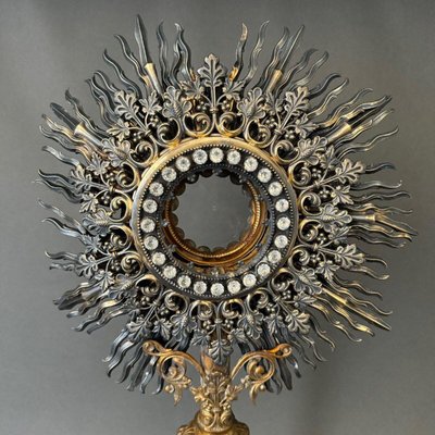 19th Century Monstrance in Brass and Silver Decorated with Rhinestones-QKG-2017008