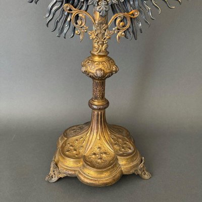 19th Century Monstrance in Brass and Silver Decorated with Rhinestones-QKG-2017008