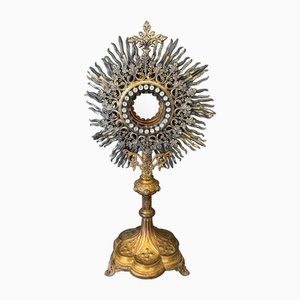 19th Century Monstrance in Brass and Silver Decorated with Rhinestones-QKG-2017008