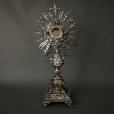 19th Century Monstrance in Silver Decorated with Palmettes and Cherubs-QKG-2019608