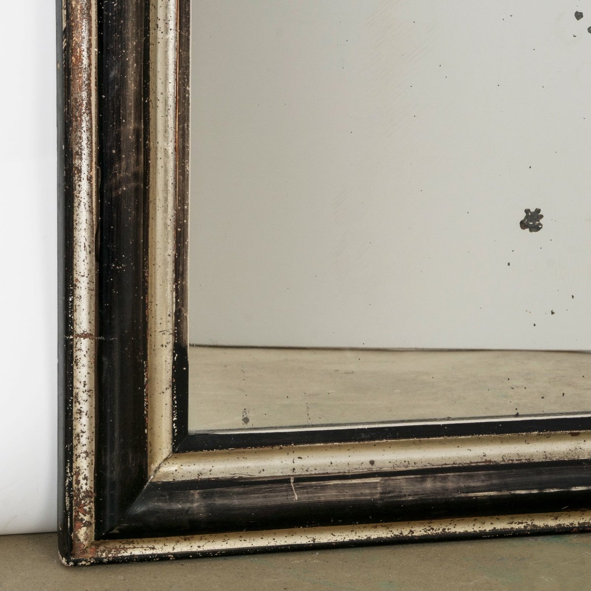 19th Century Napoleon III Black and Silver Gilt Mirror