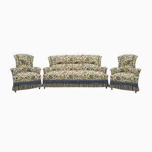 19th Century Napoleon III Brocade Sofa & Armchairs, Set of 3-FER-1338291