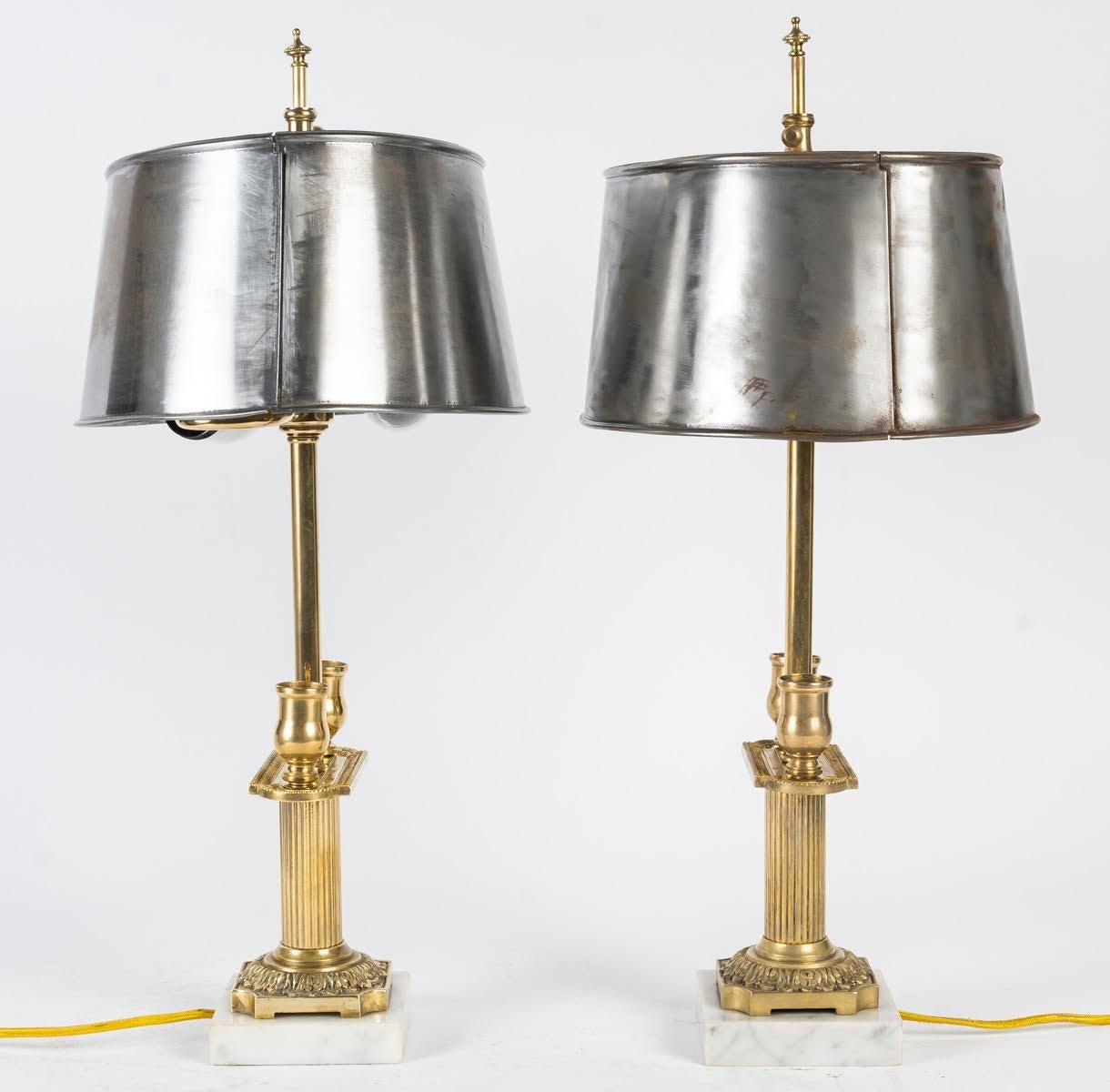 19th Century Napoleon III Candlestick Table Lamps, Set of 2