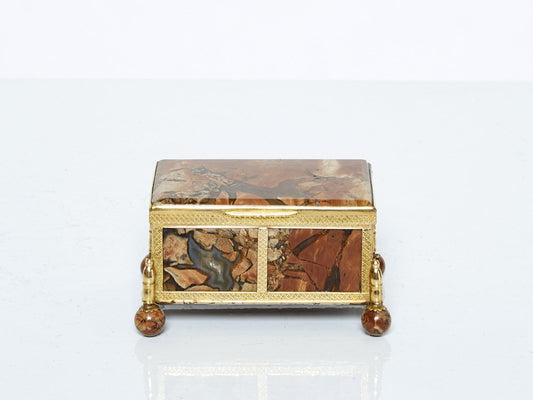 19th Century Napoleon III French Brass Red Agate Stone Jewellery Box