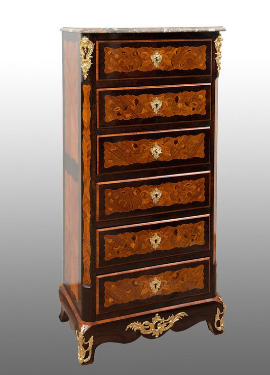 19th Century Napoleon III French in Precious Exotic Woods with Marble Top